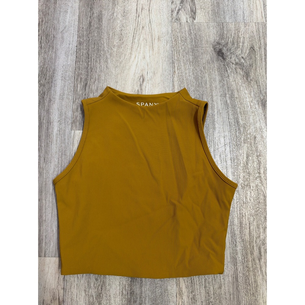 Spanx Active Ribbed Mock Neck Crop Tank Top Mustard Yellow Ochre Medium
